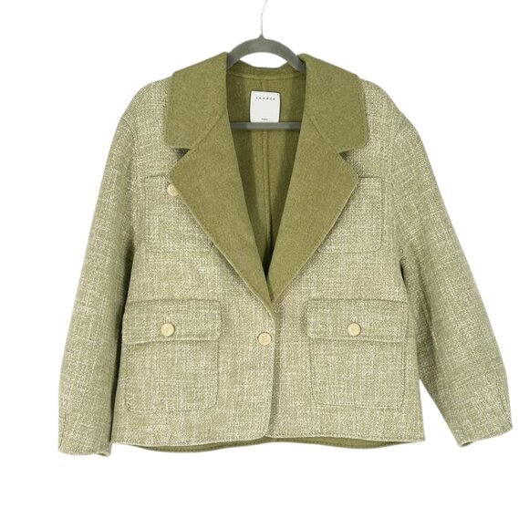 Sandro Farah Green Oversized One Button Blazer Jacket - Picture 2 of 11